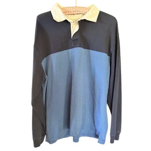 L.L. Bean Men’s Rugby Shirt Large Reg Blue Colorblock Cotton Pullover - Picture 2 of 6